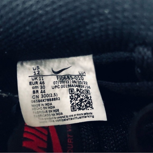 Nike - Court Vision Low Men's Black and Red Sustainable Sneakers - Size 12 - Picture 7 of 15